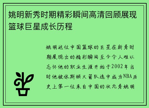 姚明新秀时期精彩瞬间高清回顾展现篮球巨星成长历程